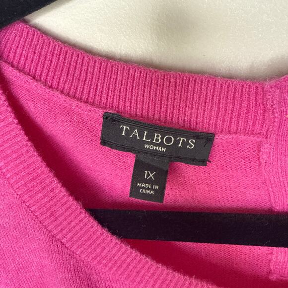 Talbots 1X Plus Sz Bright Pink Lambswool Blend Sweater Poet Sleeve Button Detail - Picture 5 of 8